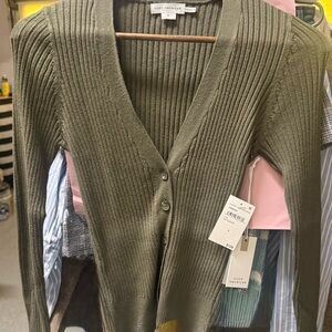 Good American Khaki Ribbed Cardigan